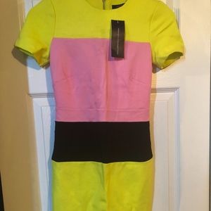 French Connection Yellow/Lime, Pink, Black Dress
